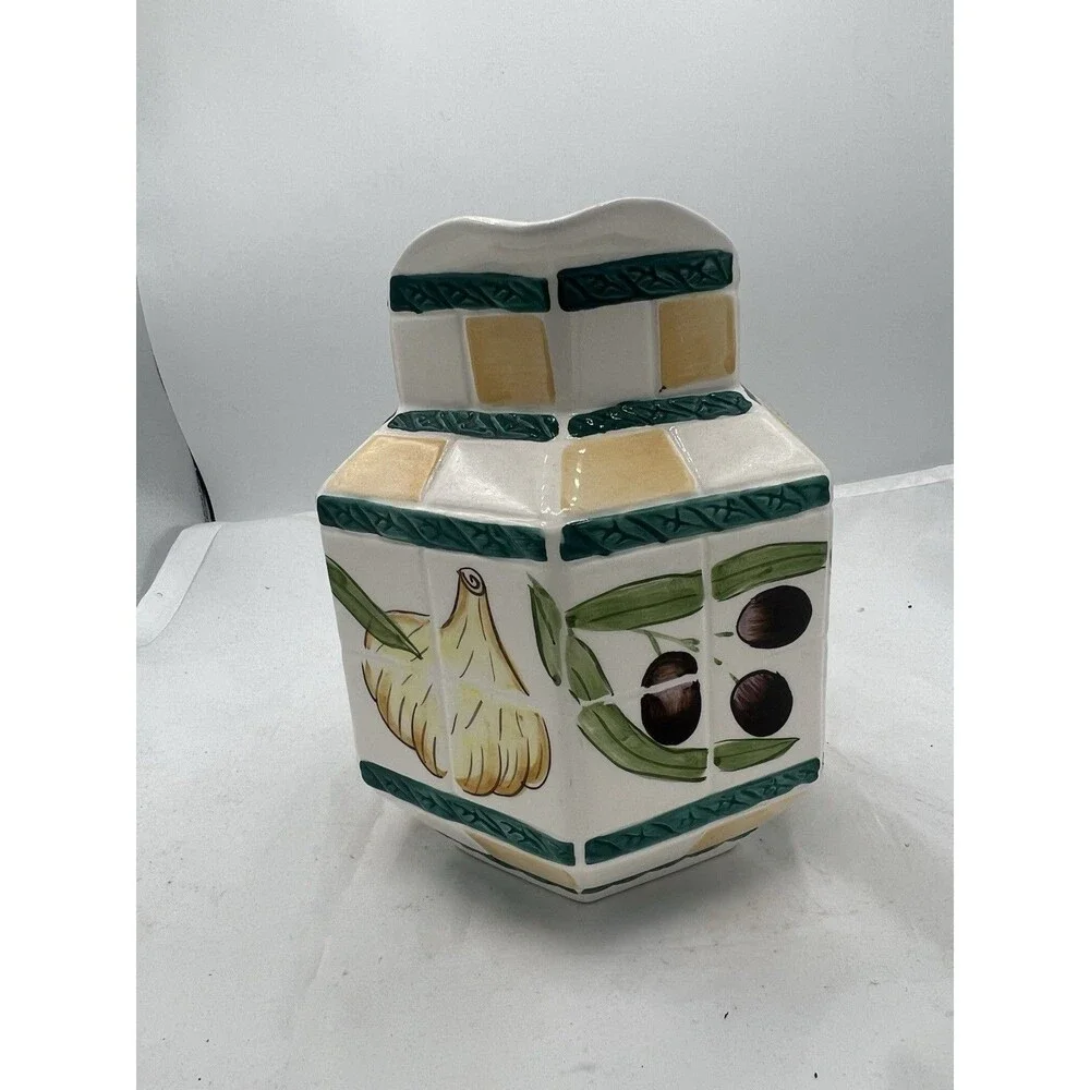 Vintage Clay Art San Francisco Olive Garlic Hexagon Pitcher Vintage MCM AS-IS